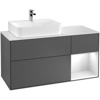 Villeroy & Boch Finion Тумба под раковину, с подсветкой, 3 выдвижных ящика, 1200 x 603 x 501 mm, Walnut Veneer / Black Matt Lacquer / Glass Black Matt F152PDGN