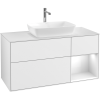 Villeroy & Boch Finion Тумба под раковину, с подсветкой, 3 выдвижных ящика, 1200 x 603 x 501 mm, Glossy White Lacquer / Glossy White Lacquer / Glass White Matt G831GFGF