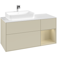 Villeroy & Boch Finion Тумба под раковину, с подсветкой, 3 выдвижных ящика, 1200 x 603 x 501 mm, Silk Grey Matt Lacquer / Silk Grey Matt Lacquer / Glass White Matt F401HJHJ