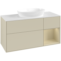 Villeroy & Boch Finion Тумба под раковину, с подсветкой, 3 выдвижных ящика, 1200 x 603 x 501 mm, Silk Grey Matt Lacquer / Silk Grey Matt Lacquer / Glass White Matt FA71HJHJ