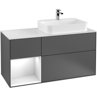 Villeroy & Boch Finion Тумба под раковину, с подсветкой, 3 выдвижных ящика, 1200 x 603 x 501 mm, Glossy White Lacquer / Glossy White Lacquer / Glass White Matt G391GFGF