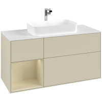 Villeroy & Boch Finion Тумба под раковину, с подсветкой, 3 выдвижных ящика, 1200 x 603 x 501 mm, Silk Grey Matt Lacquer / Silk Grey Matt Lacquer / Glass White Matt F291HJHJ