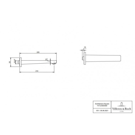 Излив Villeroy & Boch Architectura Square TVT125002000K5 для ванны, черный матовый TVT125002000K5