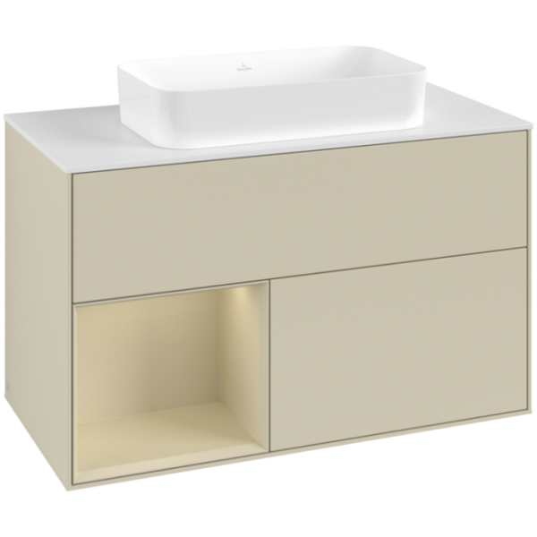 Villeroy & Boch Finion Тумба под раковину, с подсветкой, 2 выдвижных ящика, 1000 x 603 x 501 mm, Silk Grey Matt Lacquer / Silk Grey Matt Lacquer / Glass White Matt G651HJHJ