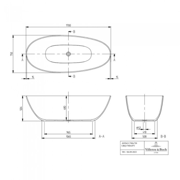 Villeroy & Boch Antao UBQ170TAO7V-01 Ванна 1700 x 750 mm