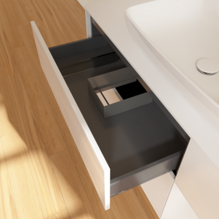 Villeroy & Boch Finion Тумба под раковину, с подсветкой, 3 выдвижных ящика, 1200 x 603 x 501 mm, Glossy White Lacquer / Glossy White Lacquer / Glass White Matt G831GFGF