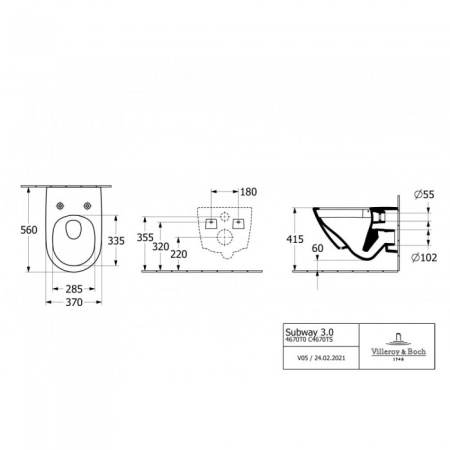 Унитаз подвесной с сиденьем Villeroy & Boch Subway 3.0, 4670TS01