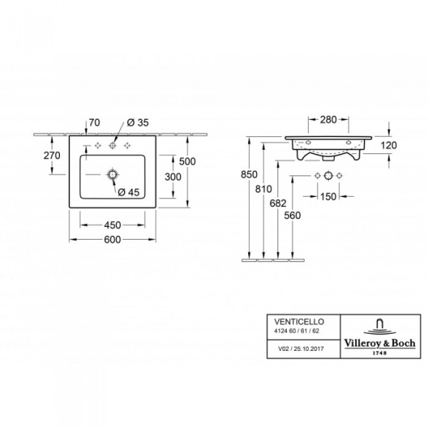 Раковина Villeroy & Boch Venticello 50.5 x 60 см 41246001