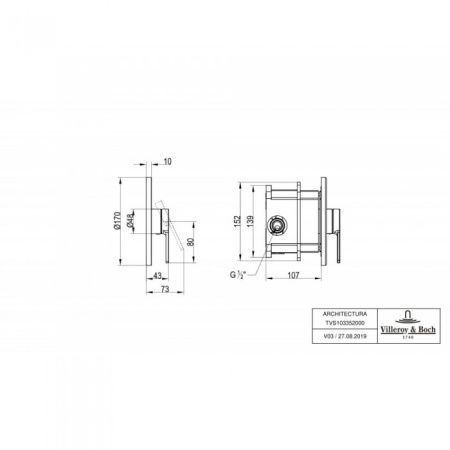 Смеситель для душа встраиваемый на 1 выход Villeroy & Boch Architectura однорычажный TVS10335200061