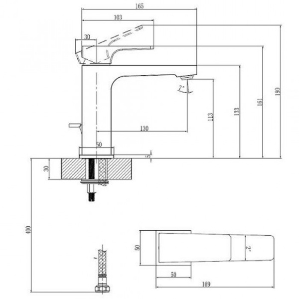 Смеситель Villeroy & Boch Architectura Square TVW12500100064 для раковины, никель TVW12500100064