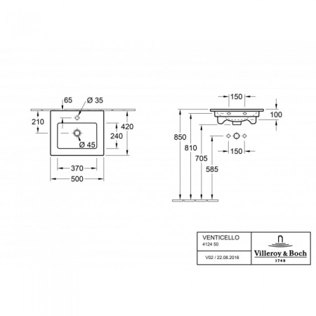 Раковина Villeroy & Boch Venticello 42 x 50 см 41245001