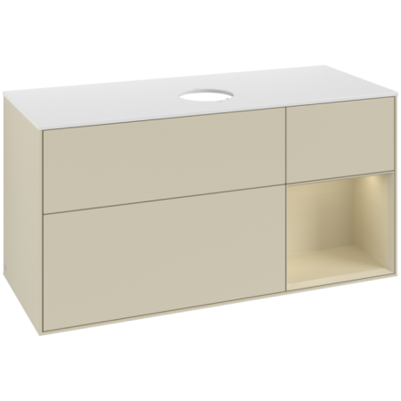 Villeroy & Boch Finion Тумба под раковину, с подсветкой, 3 выдвижных ящика, 1200 x 603 x 501 mm, Silk Grey Matt Lacquer / Silk Grey Matt Lacquer / Glass White Matt FA71HJHJ