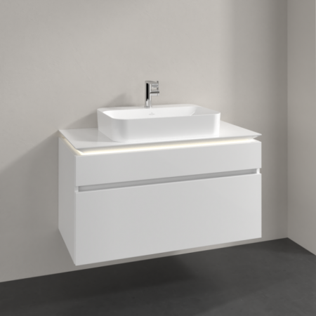 Villeroy & Boch Legato Тумба под раковину, с подсветкой, 2 выдвижных ящика, 1000 x 550 x 500 mm, Glossy White / Glossy White B756L0DH