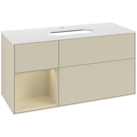 Villeroy & Boch Finion Тумба под раковину, с подсветкой, 3 выдвижных ящика, 1200 x 603 x 501 mm, Silk Grey Matt Lacquer / Silk Grey Matt Lacquer / Glass White Matt F291HJHJ