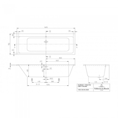 Ванна Villeroy & Boch Subway 170 x 75 см акриловая UBA170SUB2V-01