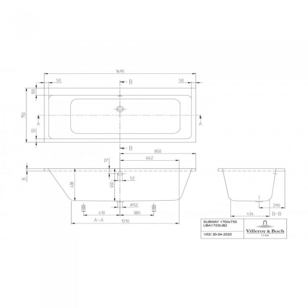 Ванна Villeroy & Boch Subway 170 x 75 см акриловая UBA170SUB2V-01