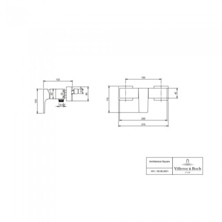 Смеситель Villeroy & Boch Architectura Square TVS125001000K5 для душа, черный матовый TVS125001000K5