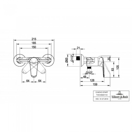 Смеситель для душа Villeroy & Boch O.novo Start однорычажный TVS10530111061