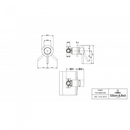 Смеситель для душа встраиваемый на 1 выход Villeroy & Boch Dawn однорычажный TVS10600100061