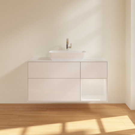 Villeroy & Boch Finion Тумба под раковину, с подсветкой, 3 выдвижных ящика, 1200 x 603 x 501 mm, Glossy White Lacquer / Glossy White Lacquer / Glass White Matt G831GFGF