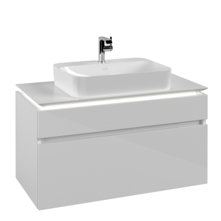 Villeroy & Boch Legato Тумба под раковину, с подсветкой, 2 выдвижных ящика, 1000 x 550 x 500 mm, Glossy White / Glossy White B756L0DH