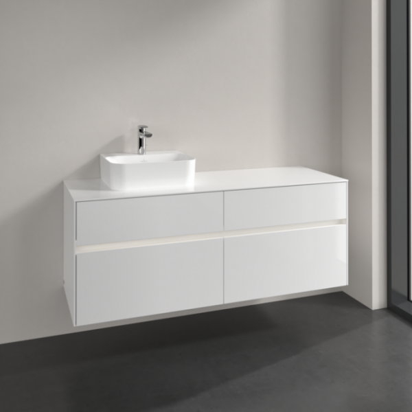 Villeroy & Boch Collaro Тумба под раковину, с подсветкой, 4 выдвижных ящика, 1400 x 548 x 500 mm, Glossy White / Glossy White C101B0DH