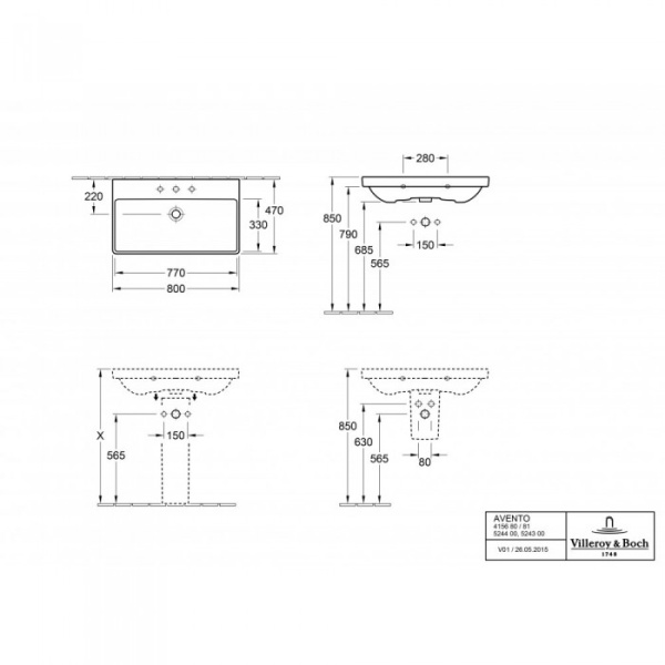 Раковина Villeroy & Boch Avento 47 x 80 см 41568001