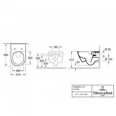 Унитаз подвесной с сиденьем Villeroy & Boch Subway 2.0 CeramicPlus 5614R2R1