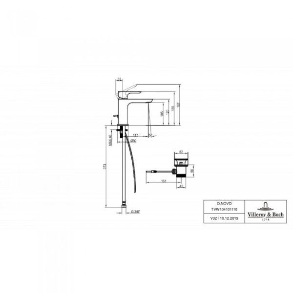 Смеситель для раковины Villeroy & Boch O.novo с донным клапаном TVW10410111061