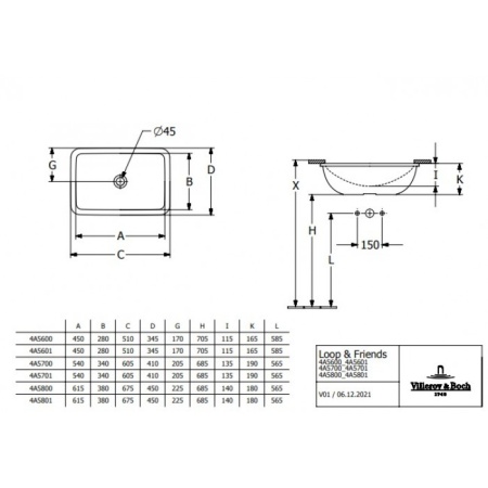 Раковина Villeroy & Boch Loop & Friends 4A650001 60х40 с переливом, Альпийский белый 4A650001