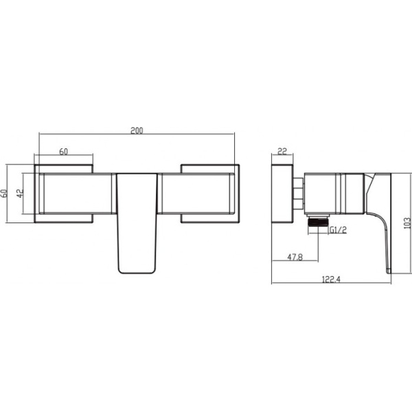 Смеситель Villeroy & Boch Architectura Square TVS12500100061 для душа, хром TVS12500100061
