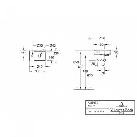 Раковина Villeroy & Boch Avento 36 x 22 см 43003R01