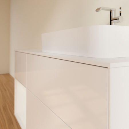 Villeroy & Boch Finion Тумба под раковину, с подсветкой, 3 выдвижных ящика, 1200 x 603 x 501 mm, Glossy White Lacquer / Glossy White Lacquer / Glass White Matt G391GFGF