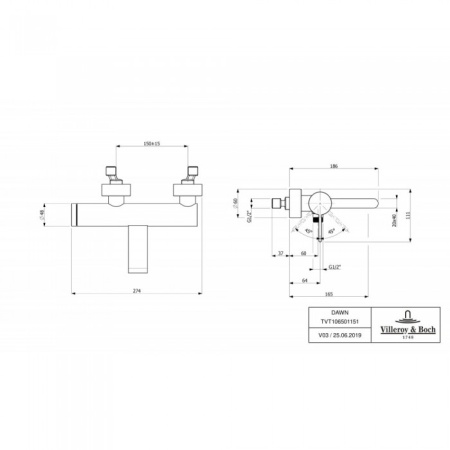Смеситель для ванны Villeroy & Boch Dawn однорычажный TVT10650115161