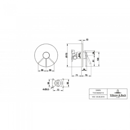 Смеситель для душа встраиваемый на 1 выход Villeroy & Boch Dawn однорычажный TVS10635211061