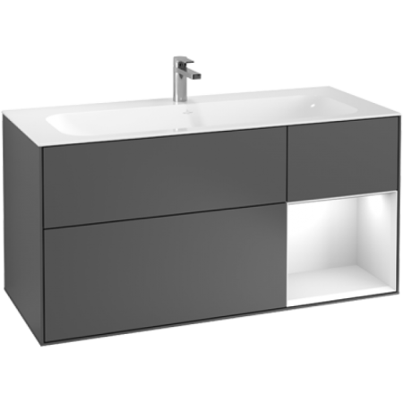 Villeroy & Boch Finion Тумба под раковину, с подсветкой, 3 выдвижных ящика, 1196 x 591 x 498 mm, Glossy White Lacquer / Glossy White Lacquer F070GFGF