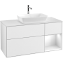 Villeroy & Boch Finion Тумба под раковину, с подсветкой, 3 выдвижных ящика, 1200 x 603 x 501 mm, Glossy White Lacquer / Glossy White Lacquer / Glass White Matt G831GFGF