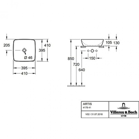 Раковина Villeroy & Boch Artis 417841BCW4 41х41 см, sencha