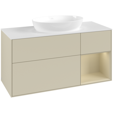 Villeroy & Boch Finion Тумба под раковину, с подсветкой, 3 выдвижных ящика, 1200 x 603 x 501 mm, Silk Grey Matt Lacquer / Silk Grey Matt Lacquer / Glass White Matt FA71HJHJ