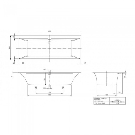 Ванна Villeroy & Boch Squaro Edge 12 190 x 90 см квариловая UBQ190SQE2DV-01
