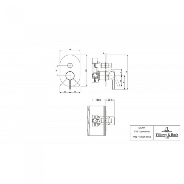 Смеситель для душа встраиваемый на 2 выхода Villeroy & Boch Dawn однорычажный TVS10600400061