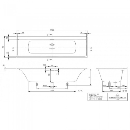 Ванна Villeroy & Boch Subway 3.0 170 x 75 см квариловая UBQ170SBW2TDV-01