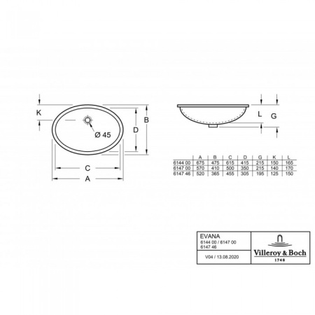 Раковина под столешницу Villeroy & Boch Evana 50 x 35 см 61470001