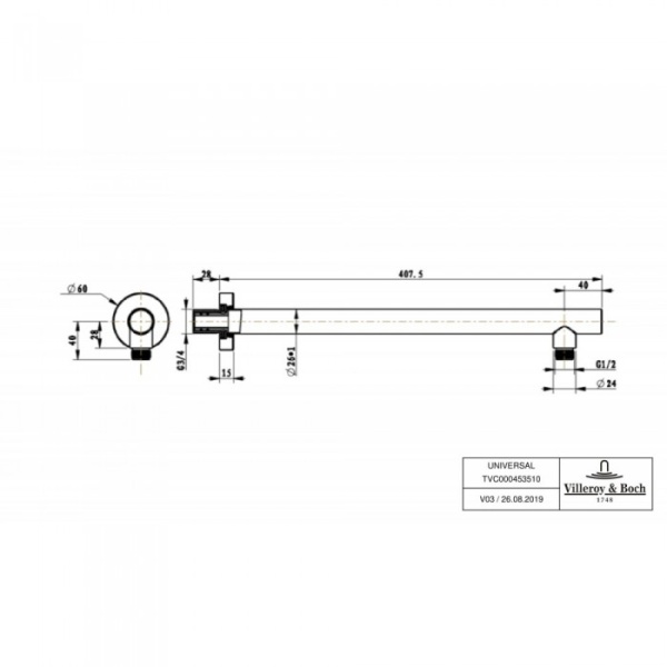 Настенный кронштейн для ливневого душа Villeroy & Boch TVC00045351061