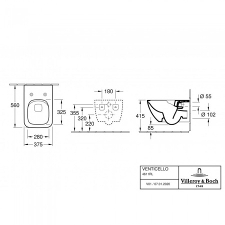 Унитаз подвесной с сиденьем Villeroy & Boch Venticello CeramicPlus 4611RLR1