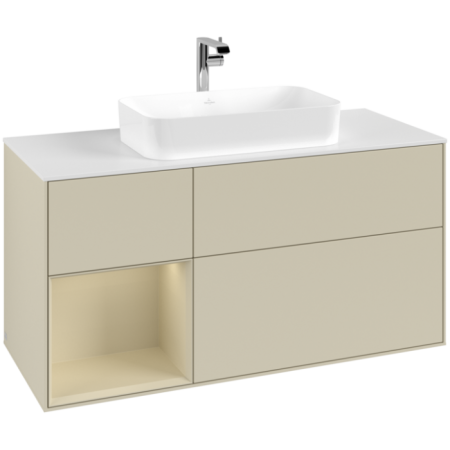 Villeroy & Boch Finion Тумба под раковину, с подсветкой, 3 выдвижных ящика, 1200 x 603 x 501 mm, Silk Grey Matt Lacquer / Silk Grey Matt Lacquer / Glass White Matt F291HJHJ