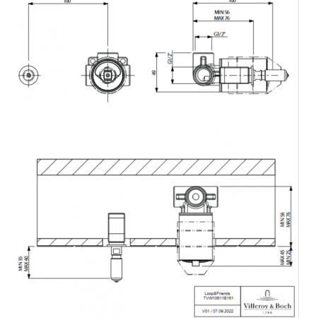 Cкрытая монтажная часть Villeroy & Boch Loop & Friends TVW10611B15076 смесителя, золото TVW10611B15076