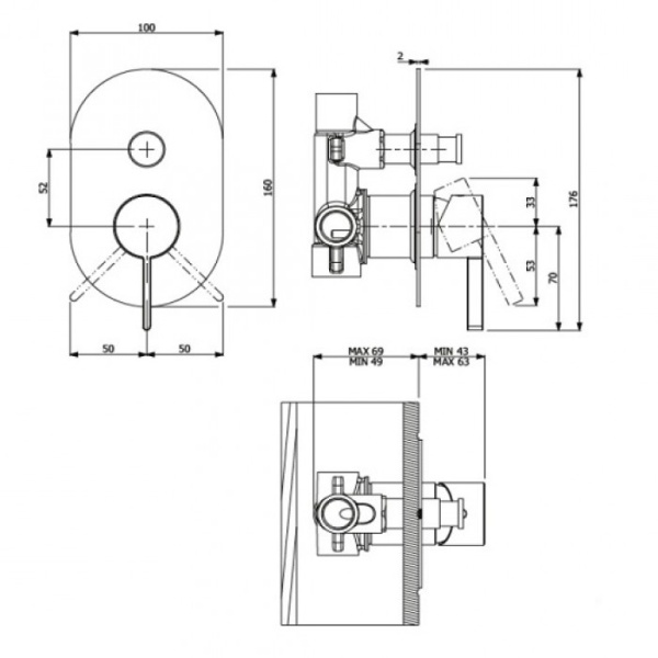 Смеситель Villeroy & Boch Dawn TVS106004000K5 для ванны с душем, черный матовый TVS106004000K5
