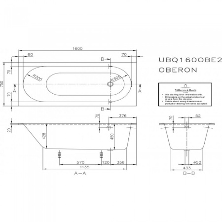 Ванна Villeroy & Boch Oberon 160 x 75 см квариловая UBQ160OBE2V-01