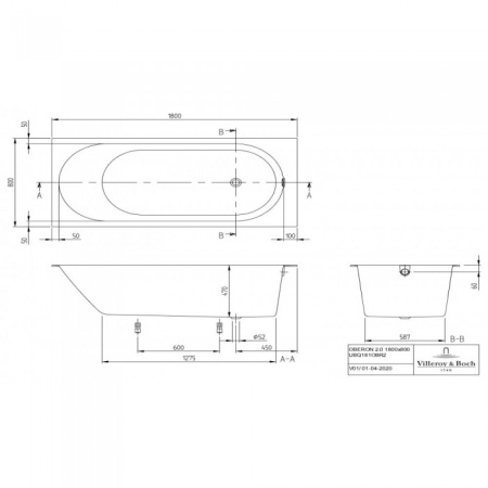 Ванна Villeroy & Boch Oberon 2.0 180х80 см квариловая UBQ181OBR2DV-01